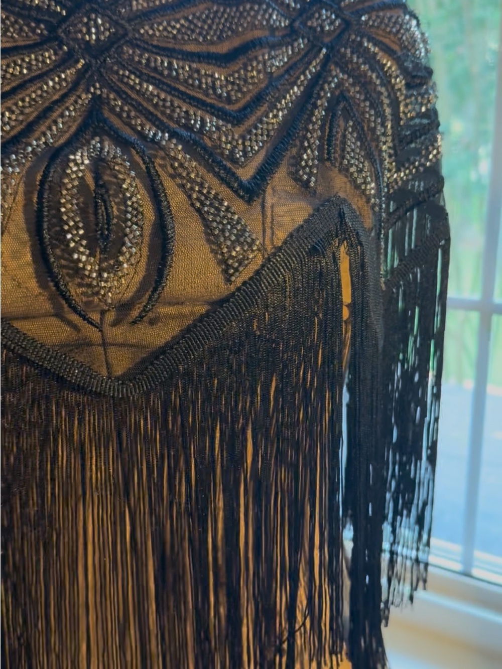Western shawl or cape. Black Beaded Fringe Shawl Wrap